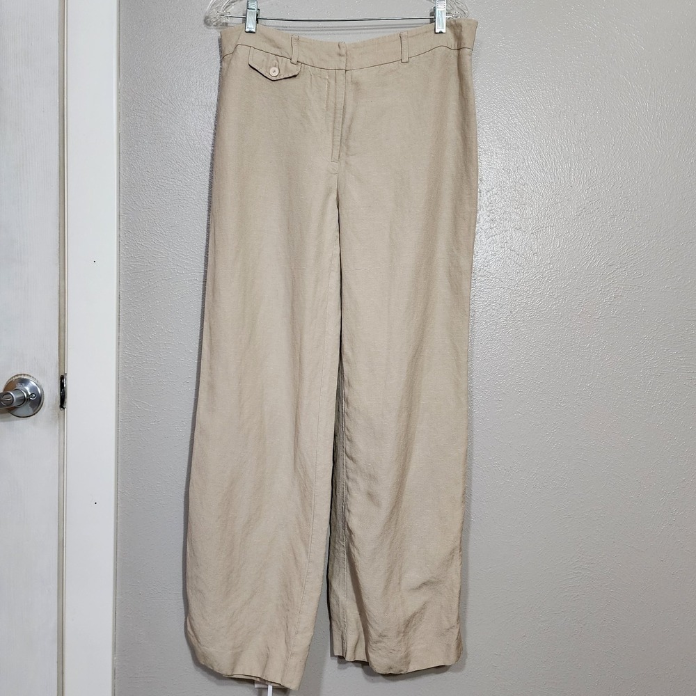 Emma James Pants Women's Size 12 Linen Blend Beige Wide Leg Minimalist Career
